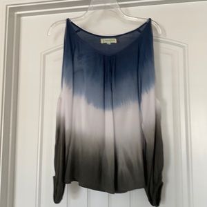 Angels by the Sea Blue/White/Gray Cold-Shouldered Blouse, Ladies L